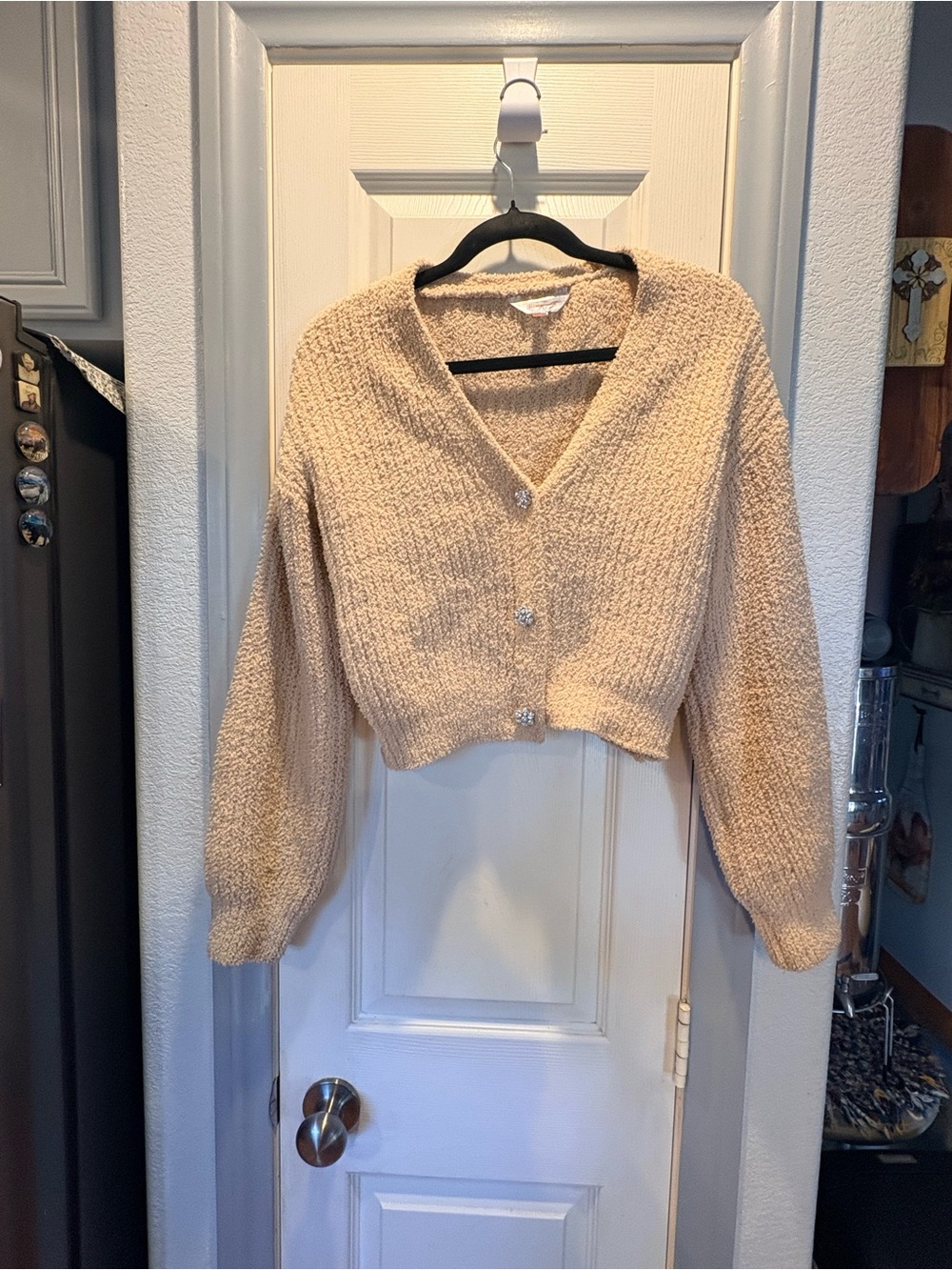 No Boundaries Cream Cropped V-Neck Button Cardigan